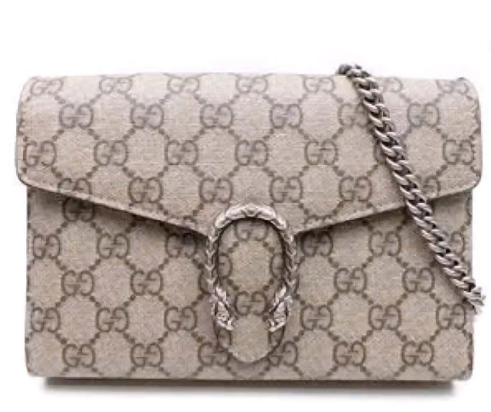 Gucci GG Supreme Monogram Mini Dionysus Wallet On Chain Beige Taupe